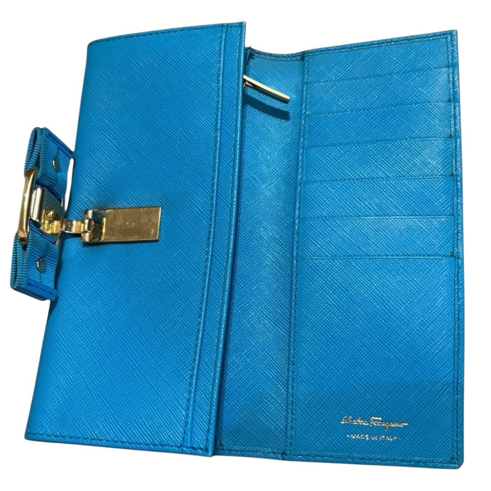 Salvatore Ferragamo Blue Wallet with Gold Detail and Bow closure - Picture 6 of 8